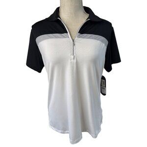 NWT Bermuda Sands Black & White Quarter Zip Golf Polo Shirt With Mesh Accent M